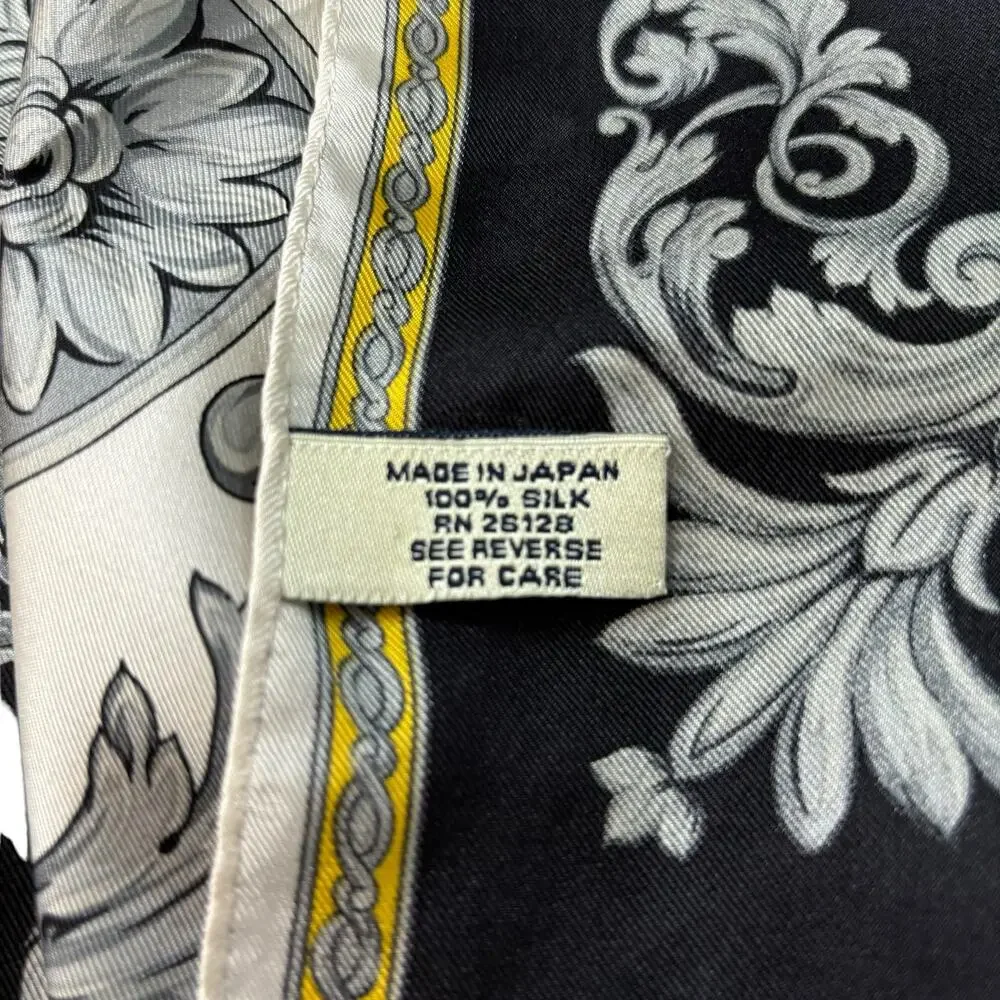 Ann Taylor Black and Gray Square Silk Scarf with Gold Trim